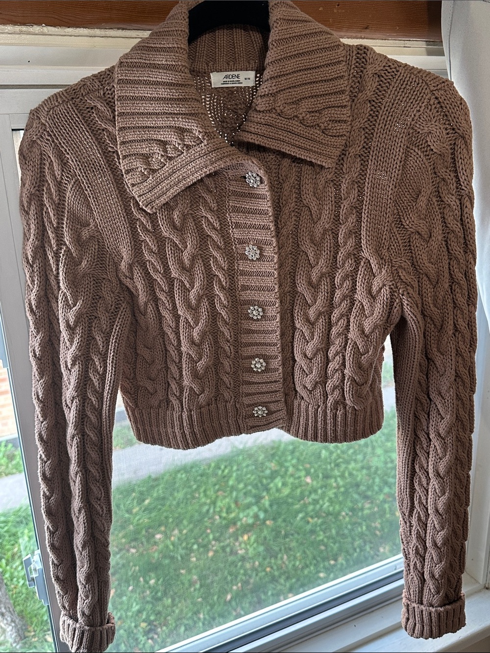 Cable Knit Cardigan in Brown Size Medium - Ardene